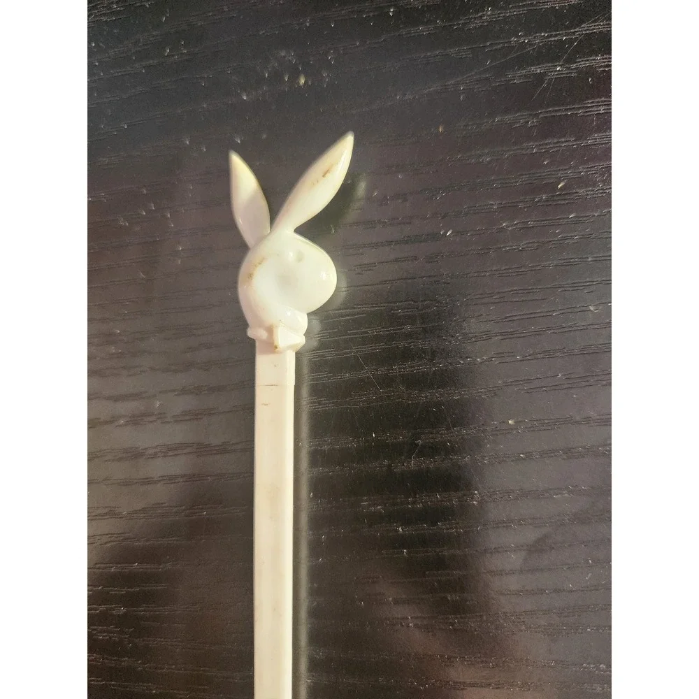 Playboy Bunny Logo Swizzle Stir Stick Vintage Plastic Barware Off White 7.5 inch